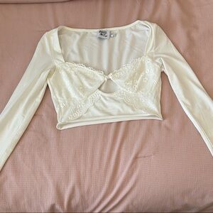 Princess Polly Cream Long Sleeve Lace Top